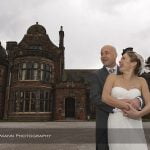 bride and groom outside Thornton Manor