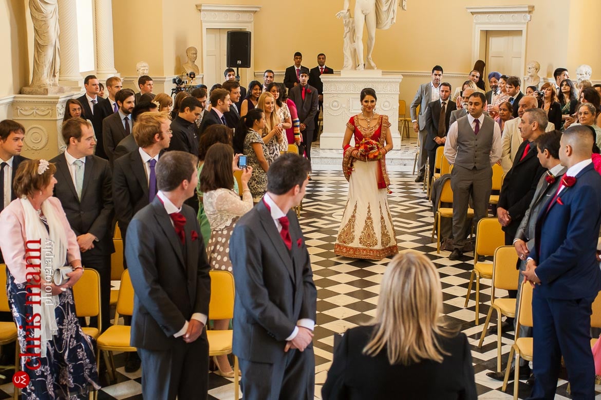 Syon Park wedding bride walks down aisle Syon House London civil ceremony