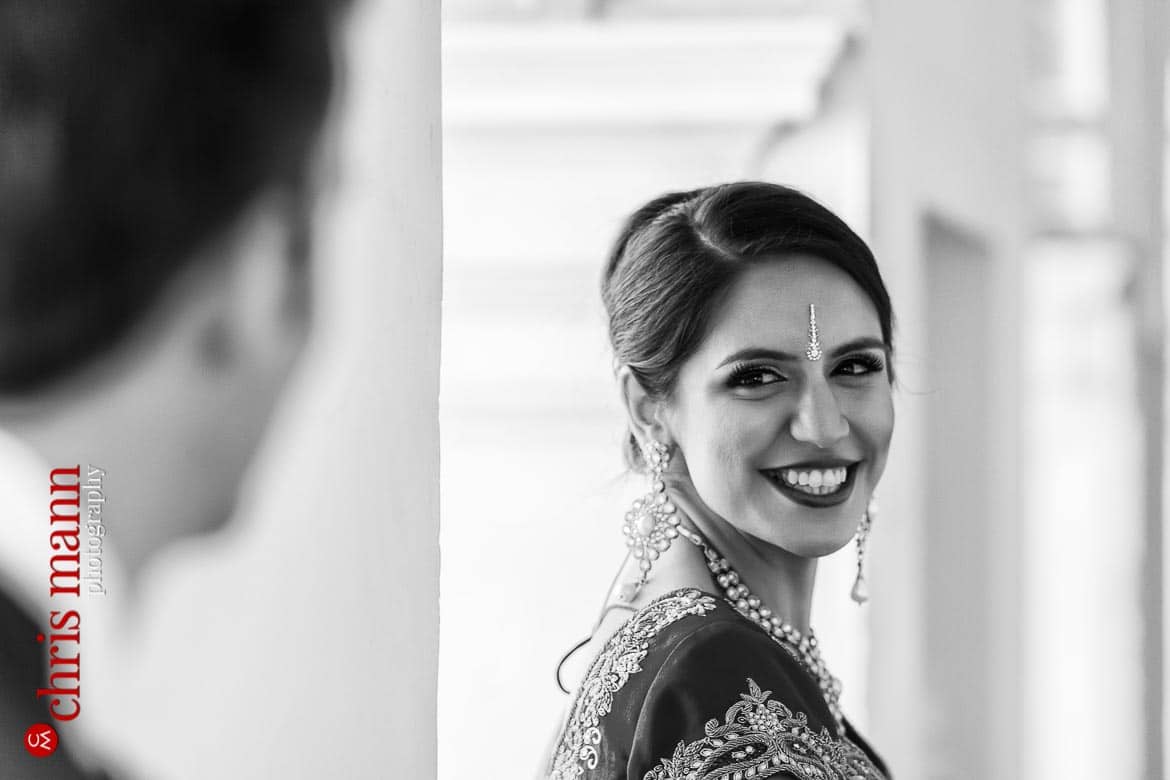 bride smiling at groom wedding Syon House London