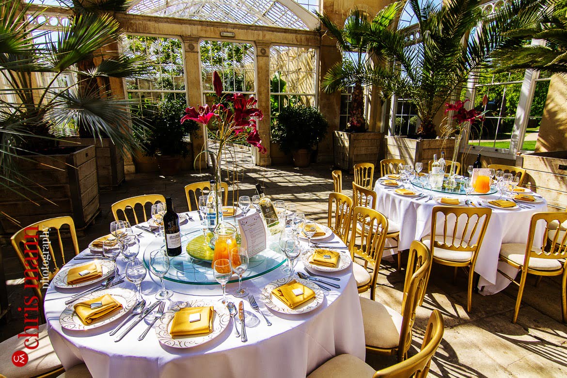 wedding breakfast tables at reception Syon Park Great Conservatory
