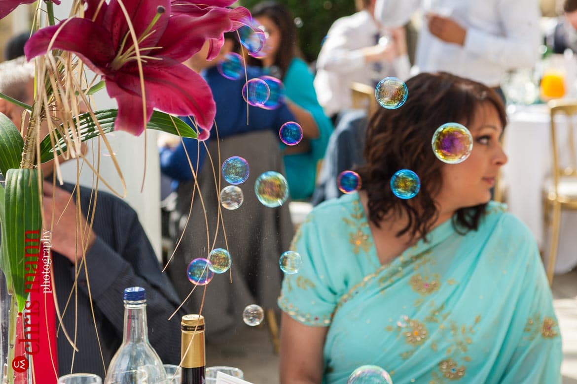 blowing bubbles at reception Syon Park Great Conservatory