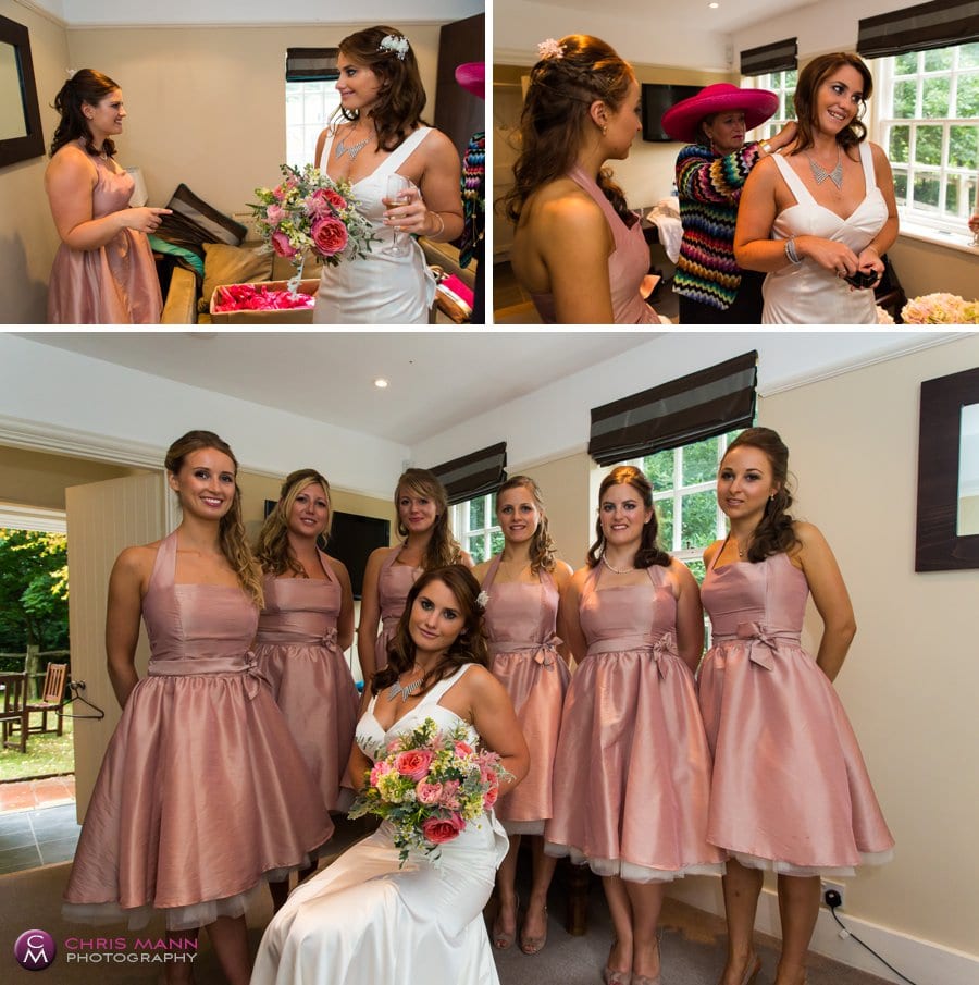 bride and bridesmaids getting ready Barnett Hill Wonersh