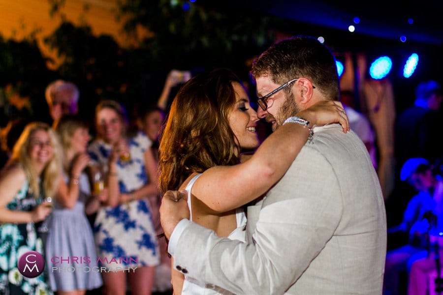 happy couple embrace first dance