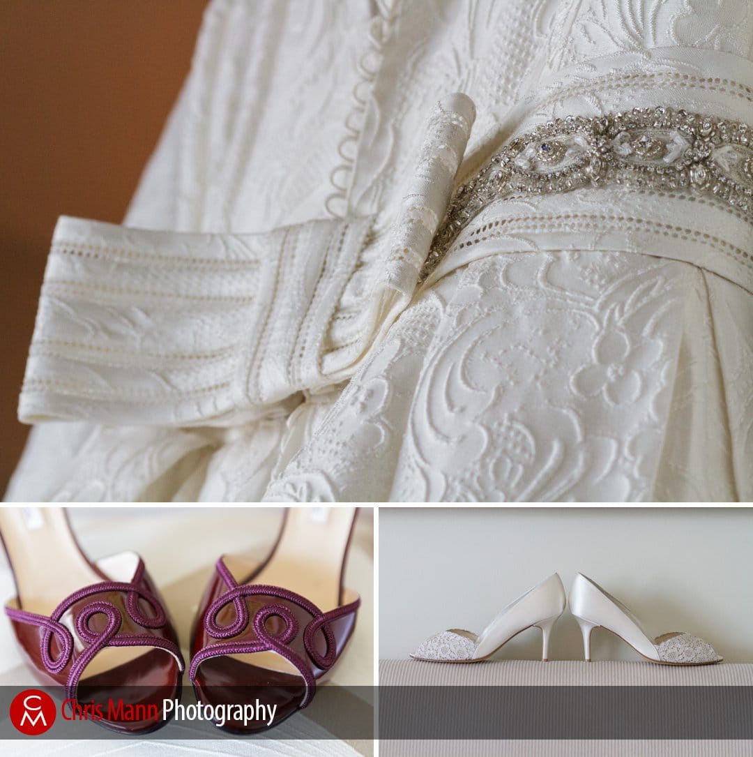 wedding dress details and shoes