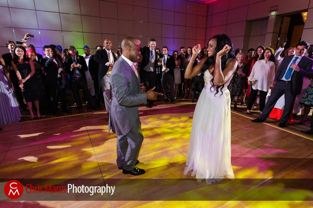 guests look on as bride and groom dance in the Grand Ballroom Park Hyatt Dubai