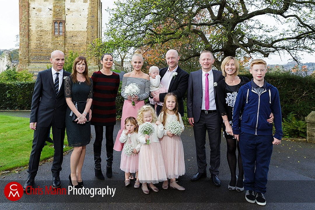 wedding group photo Guildford Castle gardens