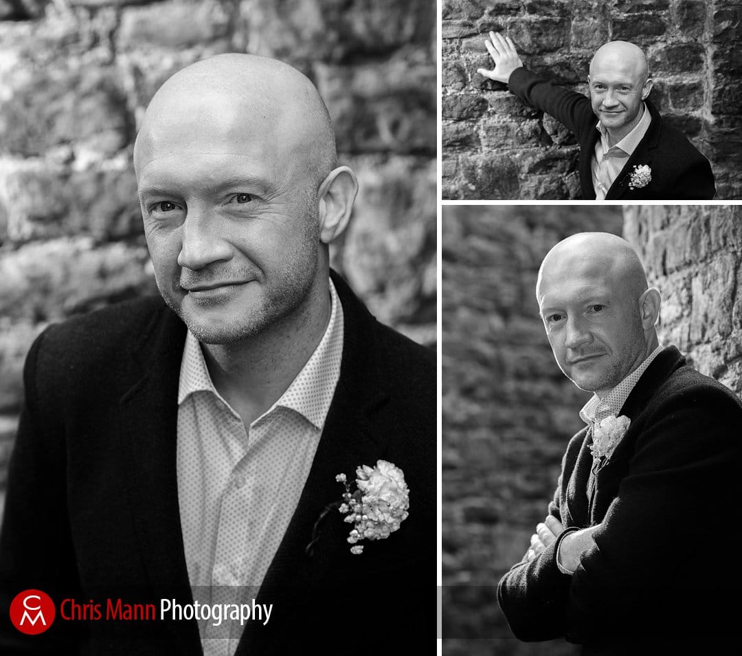 portraits of the groom at Guildford Castle by Chris Mann