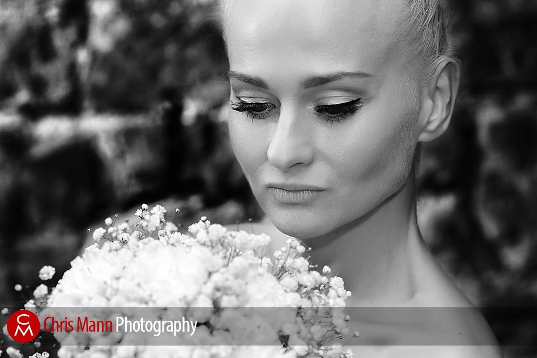 bride portrait black and white Guildford Castle