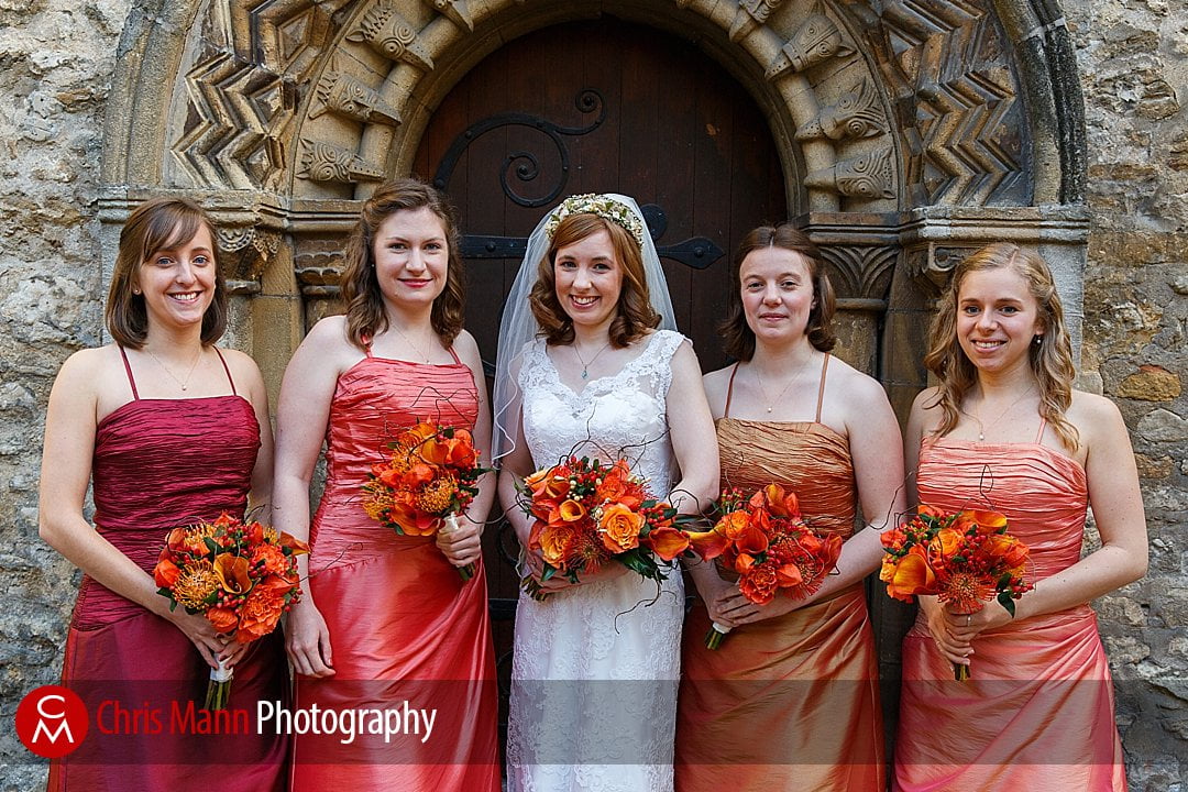 bride and bridesmaids outside St Ebbe's Oxford