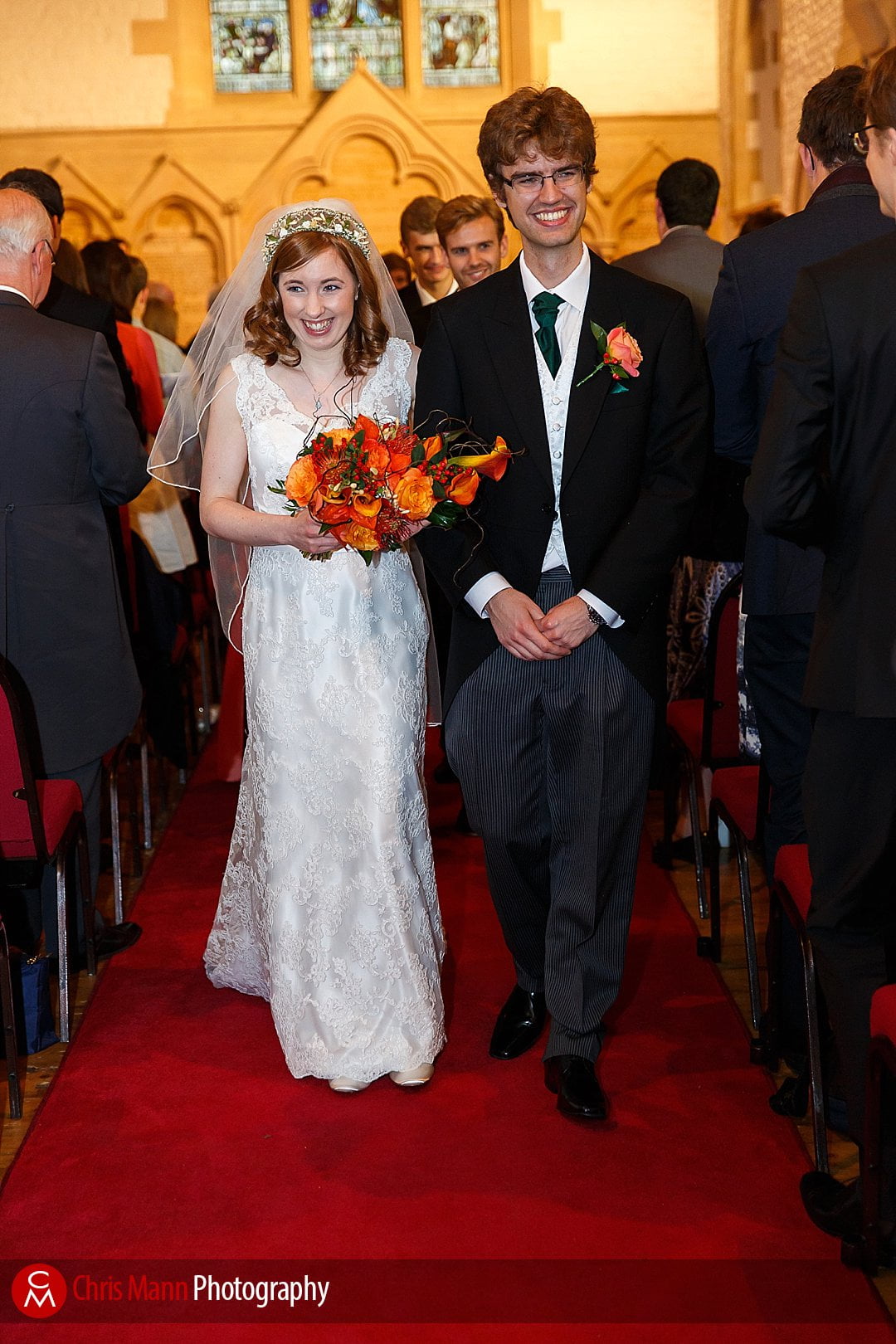 bride and groom coming down the aisle St Ebbe's Oxford