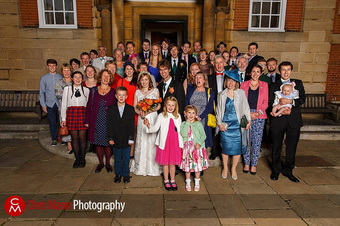 large wedding group family photo Lady Margaret Hall Oxford