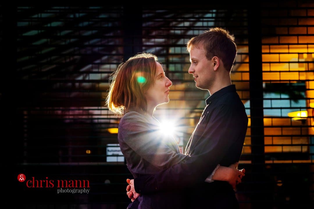 backlit couple portrait Tunsgate Guildford Surrey