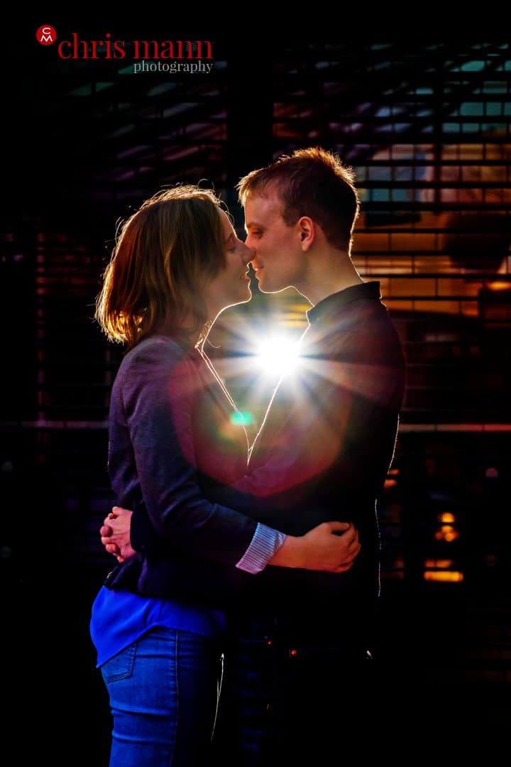 flash backlit couple eb=ngagement portrait