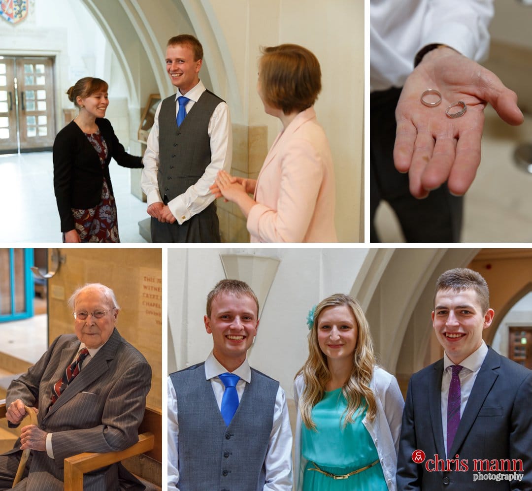 groom and family outside Lady Chapel Guildford Cathedral