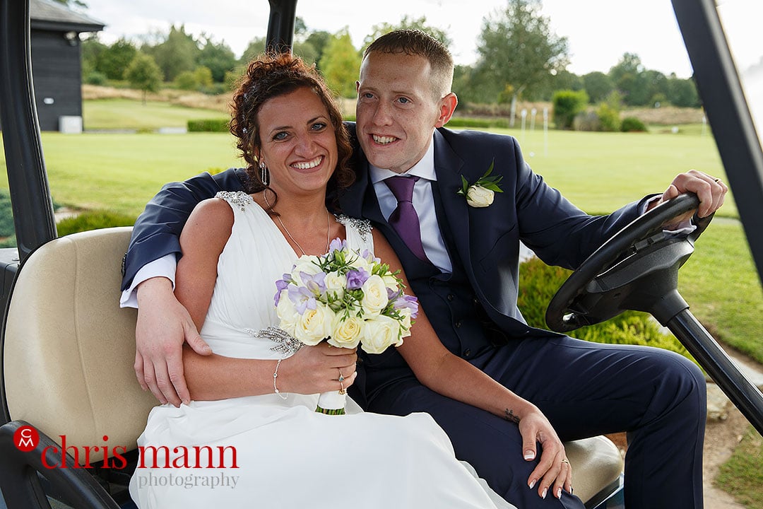 surrey downs golf club wedding couple in golf cart