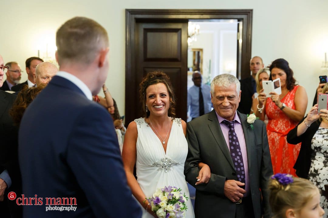 bride arrives bridal procession wedding ceremony Leatherhead register office