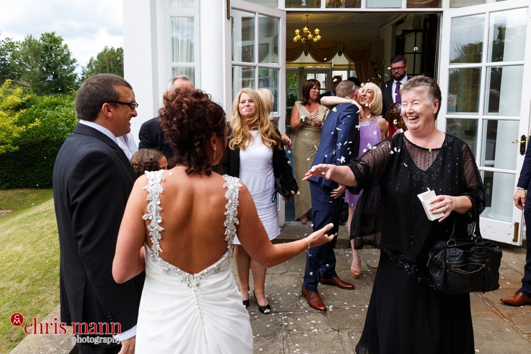 confetti toss outside Leatherhead register office