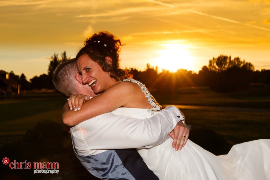 sunset photo bride and groom Surrey Downs Golf Club