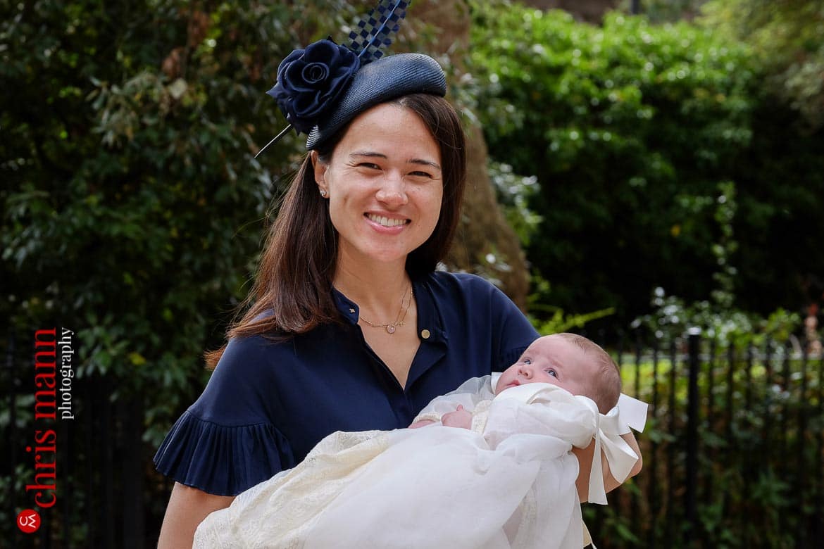 Brompton Oratory christening photos godmother with baby
