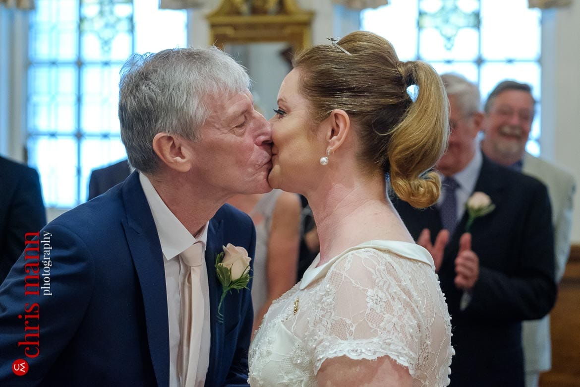 first kiss bride and groom at Oxford Register Office Wedding