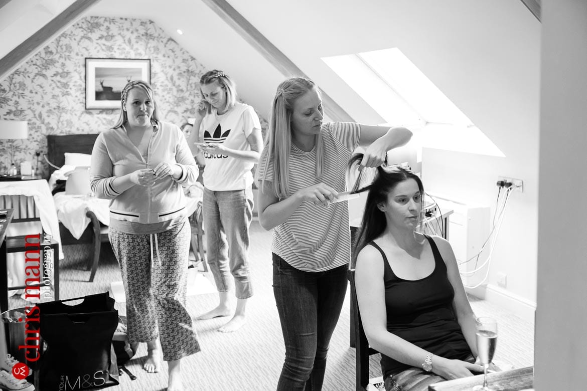 bride and bridesmaids getting ready at Mandolay Hotel Guildford