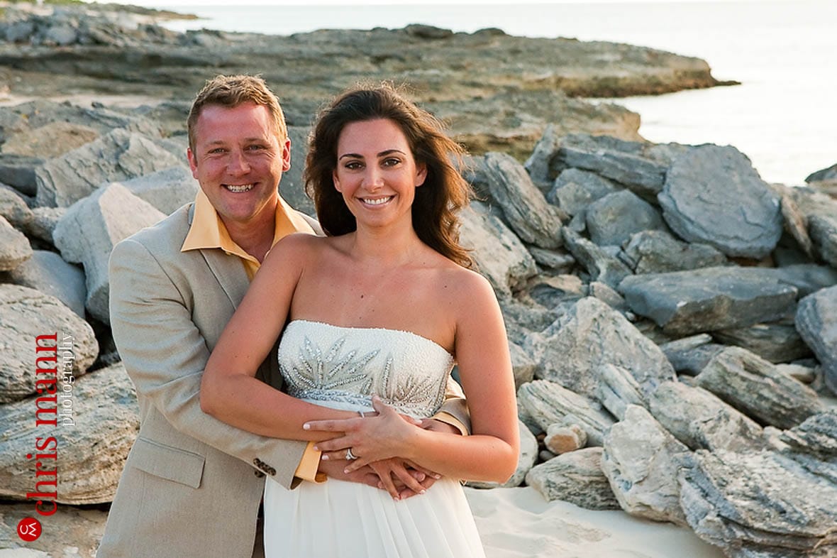 Turks & Caicos honeymoon shoot smiling couple on rocks