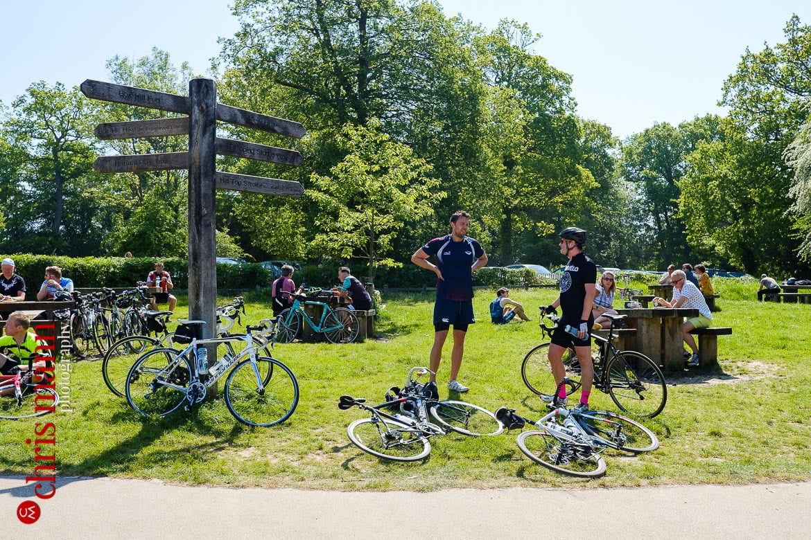 Box Hill National Trust signpost cyclists rest and relax