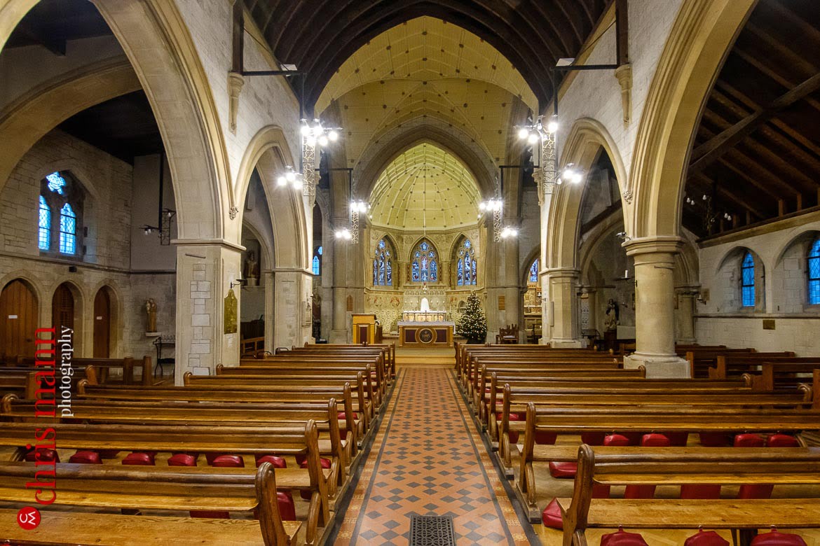 Sacred Heart Church Caterham interior view towards the altar